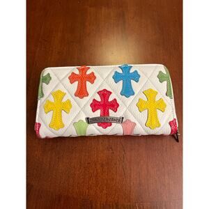Chrome Hearts Multi Color Cross Patch Wallet in White Silver Hardware